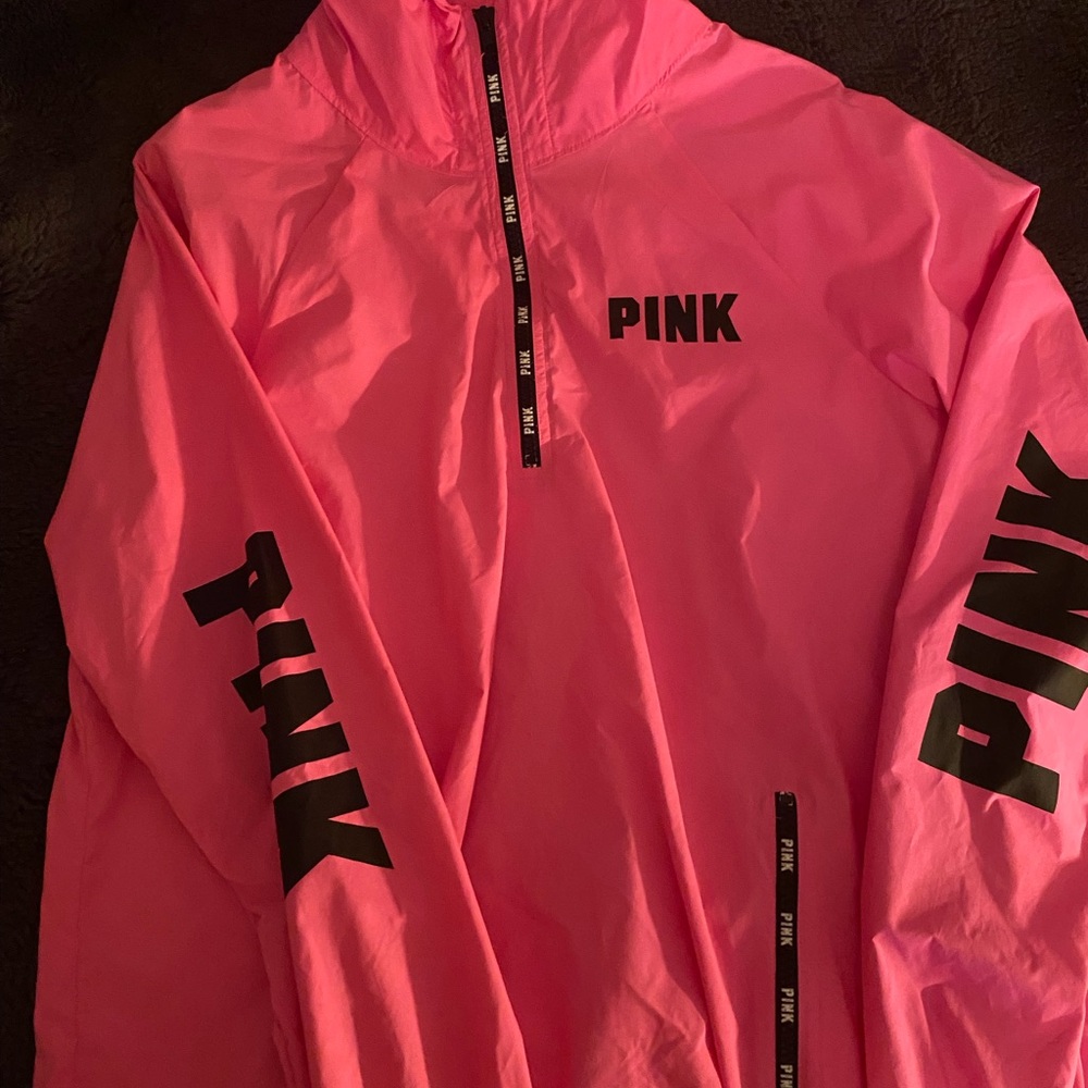 PINK Victoria's Secret Pink Utility Jacket with Black Zipper and Relaxed Fit